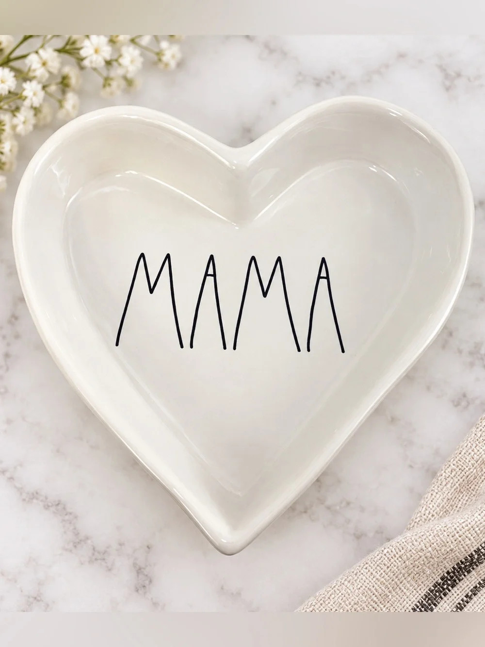 Rae Dunn MAMA Heart Shaped Ceramic Trinket Dish White NWT